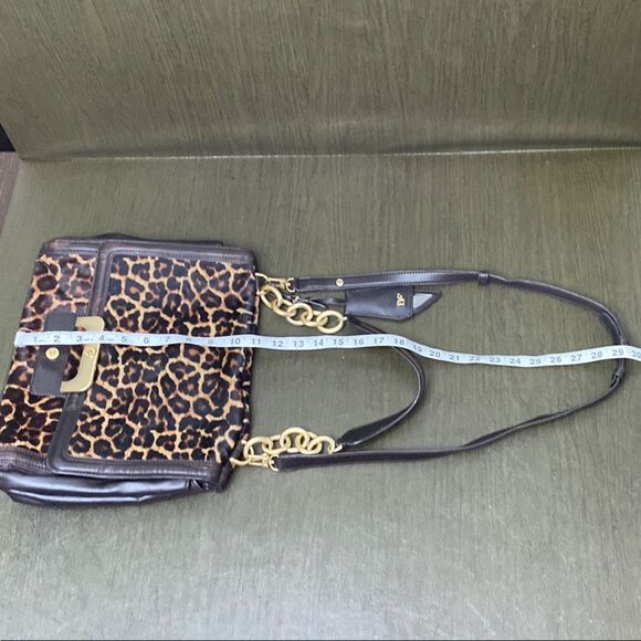 Diane Von Furstenberg Brown and Gold Shoulder Bag with Leopard Print Calf Hair - Picture 9 of 16